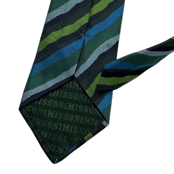 MISSONI Blue/Green Striped Silk LUXURY Tie ITALY - Picture 4 of 4